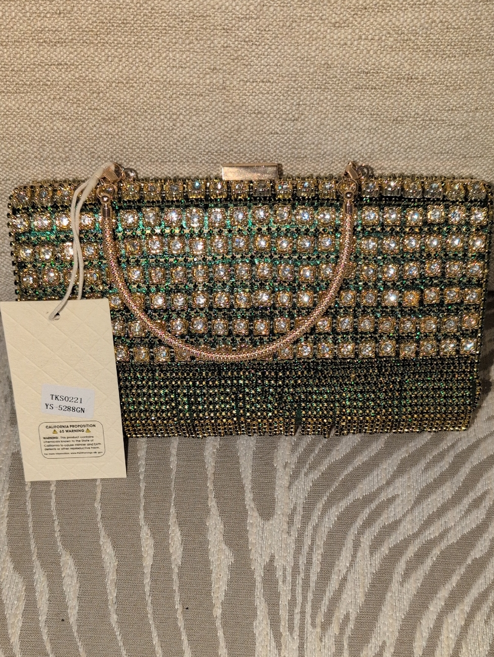 Kayla + Ava Green Crystal Evening Clutch NWT